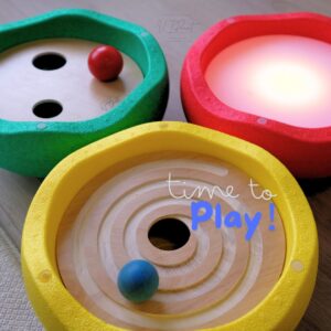 Stapelstein Stepping Stone accessories - light board, rolling disc and spiral ball run